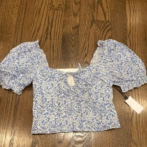 Astr Blue and White Floral Blouse